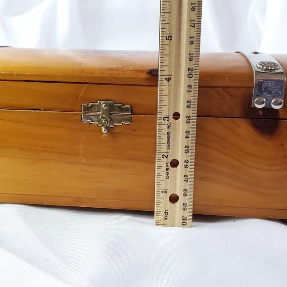 VTG Cedar Chest: Dove Tailed Wooden Box Nautical Clipper Ship Treasure Chest - Picture 5 of 16